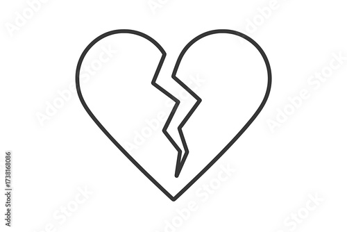 Broken heart icon vector. Sad love symbol for heartbreak, breakup, and divorce. Line art concept illustration of cheating, relationship problems, pain, loneliness, and despair.