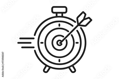 Stopwatch target with arrow, time management success, goal achievement, precision, productivity, deadline met, business efficiency, sports focus, thin line vector illustration, accuracy, strategy