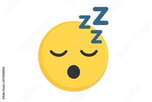 Sleeping face emoji. Sleepy emoticon with zzz symbol. Cute cartoon character icon for bedtime or tired mood. Concept for relax, nap, and rest. Drowsy smiley illustration.