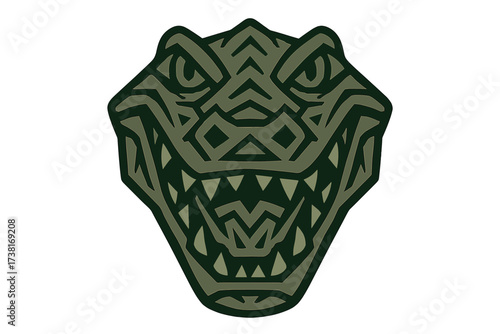 Stylized crocodile head vector illustration. Geometric tribal alligator mascot icon. Abstract reptile predator face logo design. Wildlife animal in ethnic ornamental style.