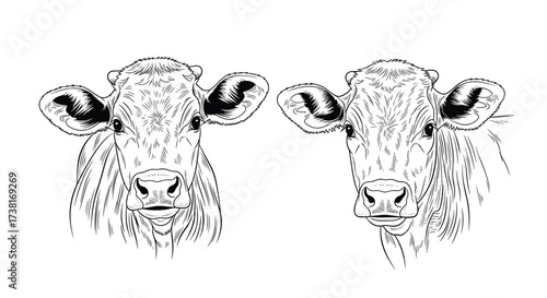 Two detailed head illustrations of young cattle.