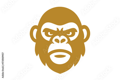 Gorilla head logo vector icon. Angry ape face mascot symbol for a sport or esports team. Stylized strong primate glyph illustration. Golden monkey wildlife design element.