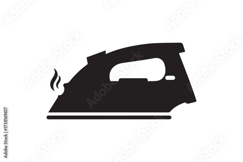 Black Steam Iron Silhouette Icon Simple Ironing Appliance Vector Graphic