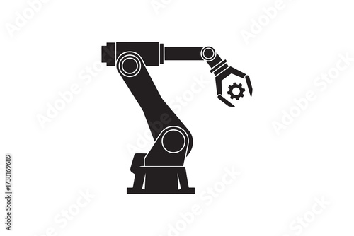 Robotic Arm Holding Gear Silhouette Industrial Robot Manipulator Icon