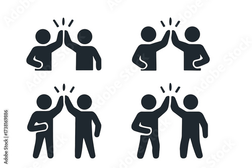 High five icon set. Teamwork success and partnership concept. Colleagues celebrating a deal. Friends greeting. Agreement or achievement symbol. Flat vector glyph illustration.
