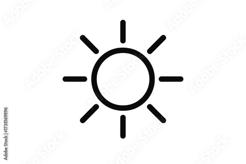 Sun line icon vector. Sunshine symbol for weather app. Simple solar energy pictogram. Light and brightness graphic element for UI UX design. Summer heat and daylight sign.
