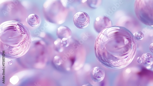 3D rendering of a cosmetic serum bubble ingredients Abstract concept of collagen or liposome molecules for an antiaging skin care product Beauty and dermatology concept