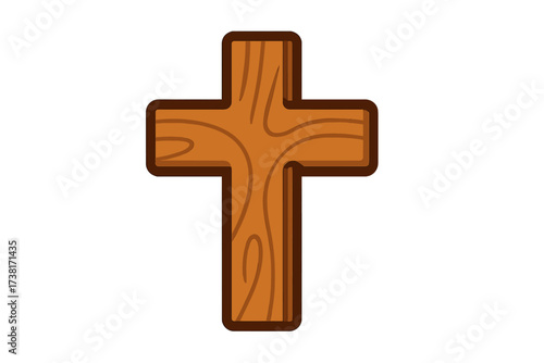 Wooden cross vector illustration. Christian religion symbol of faith and spirituality. Jesus Christ crucifix icon. Cartoon graphic for Easter, church, and belief concepts.
