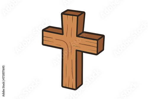 Wooden cross vector icon. Christian religious symbol of faith and salvation. Cartoon illustration of crucifix for Easter and church design. Spirituality and belief concept isolated.