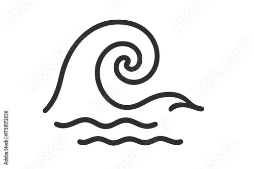 Ocean wave line icon. Sea swirl and water tsunami symbol. Simple linear vector illustration for a logo or design element. Nature, surf, storm, and marine concept. Doodle style.