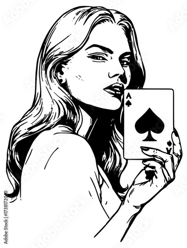 A girl holding an ace of spades card in her hands