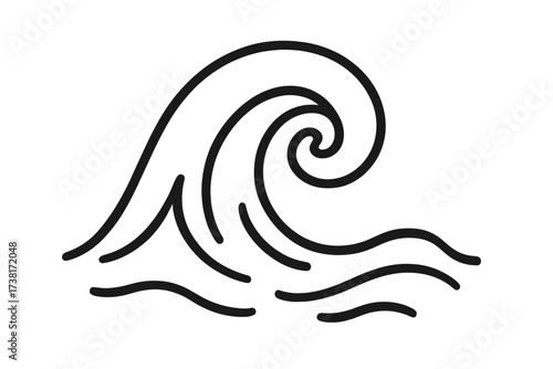 Ocean wave linear icon vector illustration. Big sea storm, tsunami symbol. Stylized water surf sketch for logo. Nature flow concept. Simple decorative swirl marine ornament.