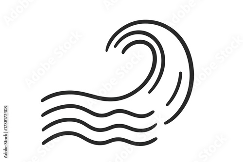 Wave icon, sea symbol. Water stream or ocean flow concept. Linear surf logo element. Simple vector line art illustration. Minimalist nature graphic design sign. Liquid.