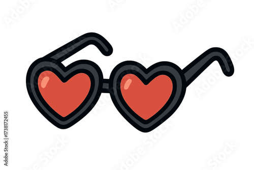 Heart sunglasses vector icon. Flat cartoon illustration. Valentine's day love symbol. Romantic red glasses fashion accessory. Isolated design element for summer party celebration.