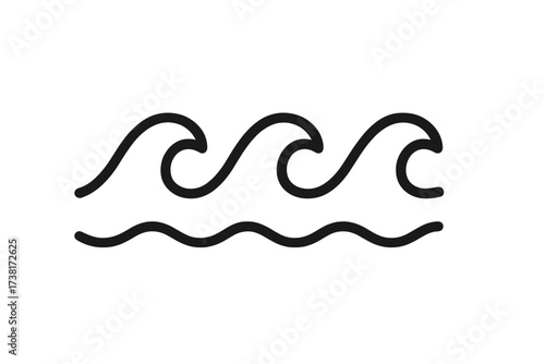 Wave line icon set. Sea, ocean water symbol. Simple vector illustration. Minimalist surf logo element. Aqua, marine, flow sign. Abstract tsunami pictogram design.