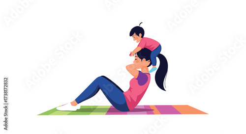 Mother and child exercising together on a yoga mat.