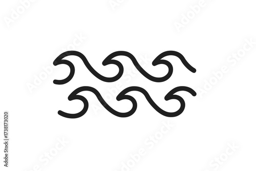 Wave icon, water symbol, sea sign. Aquarius zodiac concept. Ocean flow, surf, tide line art. Simple linear doodle vector illustration. Minimal seamless pattern design element.