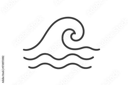 Wave icon, ocean symbol, simple sea stream logo. Linear vector illustration of water flow. Minimalist surf graphic. Nature aqua element. Outline drawing of a tsunami curl.
