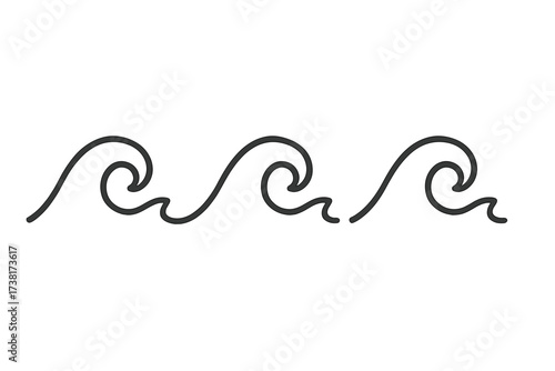Abstract water wave icon set in minimalist line style, vector cartoon illustration of ocean waves and water flow, seamless border design with transparent background, modern sea symbols