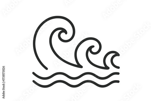 Ocean wave icon set with elegant line style, water symbol vector illustration, wave curls design, transparent background, minimalistic water elements for graphic design