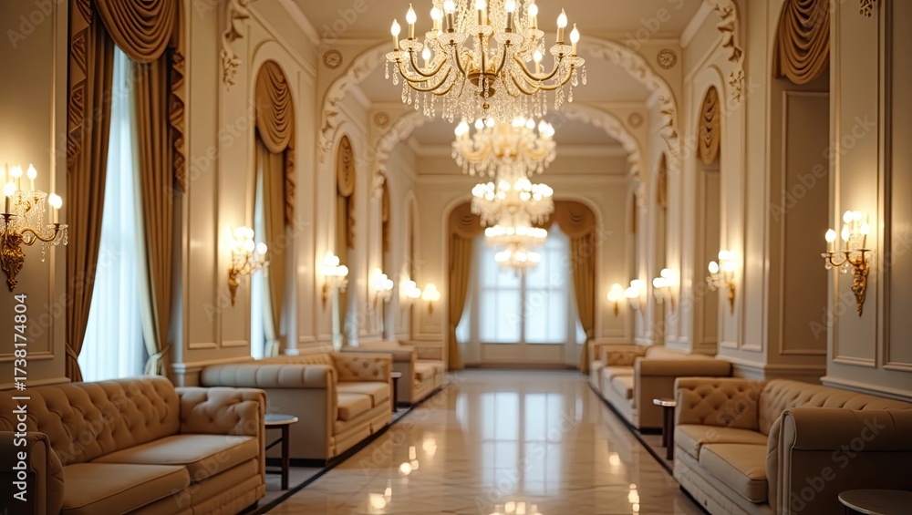Obraz premium Grand ballroom with crystal wall sconces.
