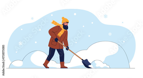 A person shoveling snow on a cold winter day.