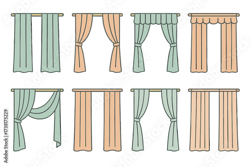 Collection of various window curtain styles for home interior design and decoration