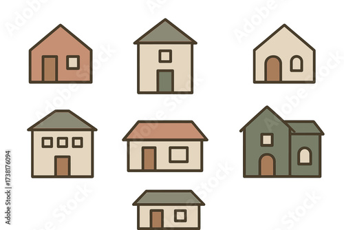Diverse minimalist house icons for residential properties and real estate design