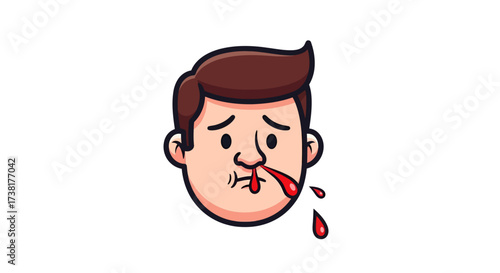Cartoon Illustration of a Person Experiencing a Nosebleed Representing Sickness or Allergy