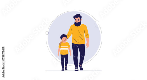 A father and his son walking together.