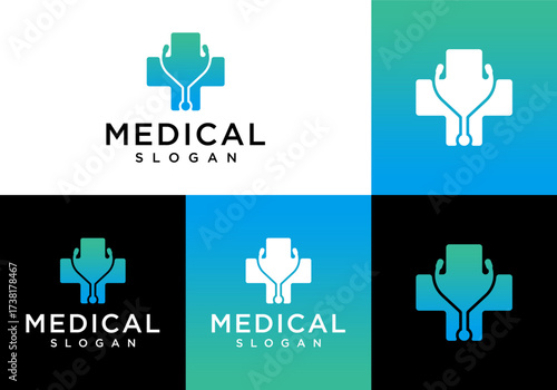 medical cross logo icon vector with stethoscope