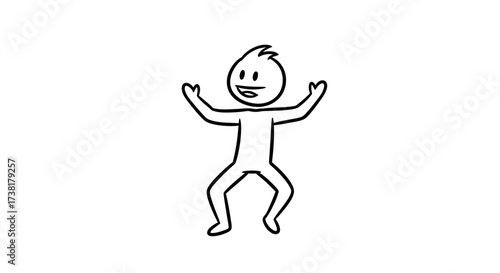 Expressive stick figure radiating elation in simple black and white sketch style