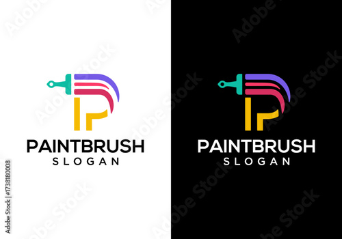brush logo icon vector with paint and initial P