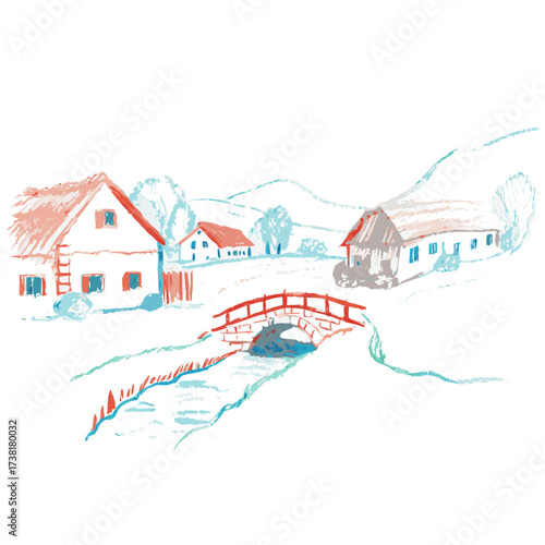 winter landscape with village 