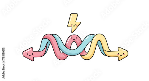 Intertwined arrow paths with energized connections convey a dynamic journey forward
