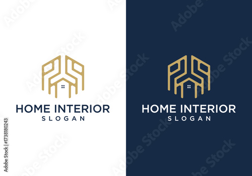 Creative house architecture logo icon design vector. Construction logo with linear line style.