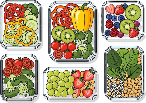 Colorful Healthy Meal Prep Box Illustration