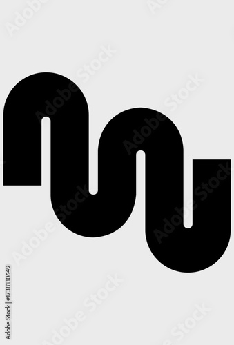 Abstract continuous line W or M letter shape logo. Bold curved geometric wave or sine line icon. Modern minimalist monogram W or M with rounded ends.