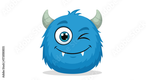 Playful blue monster with a charming wink and horns on a pristine background, perfect for