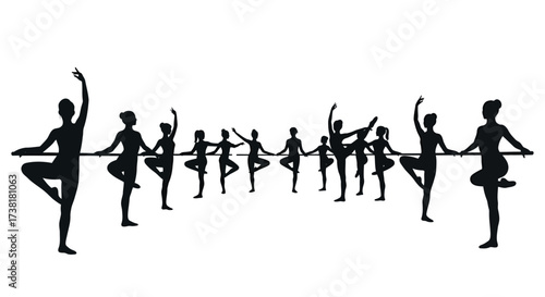 Silhouette art depicting grace and balance: A group of dancers at the barre performing poses