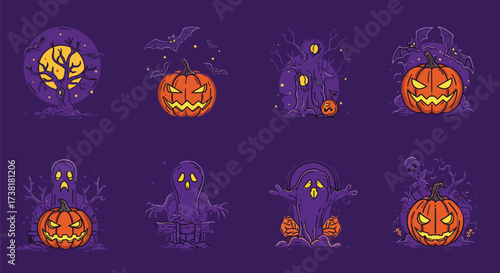 Halloween pumpkin background with spooky autumn night elements