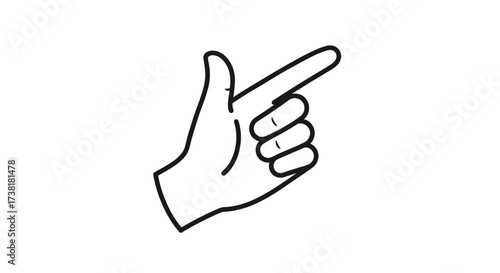 Simple linear design of a hand with an extended index finger indicating direction towards the