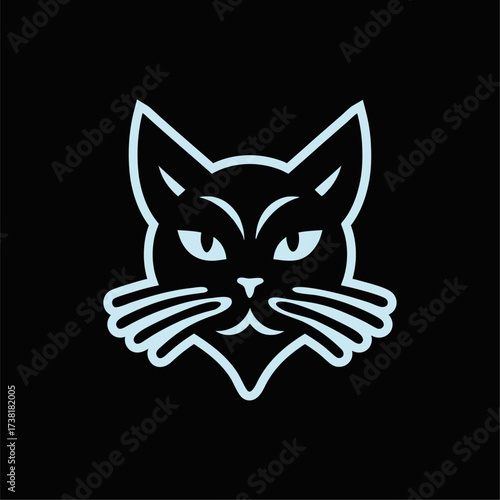Minimalist Cat Face Silhouette with Bold Outline. Simple and modern cat face illustration in black and light outline. Perfect for logos, icons, tattoos, pets, or minimalist graphic design.

