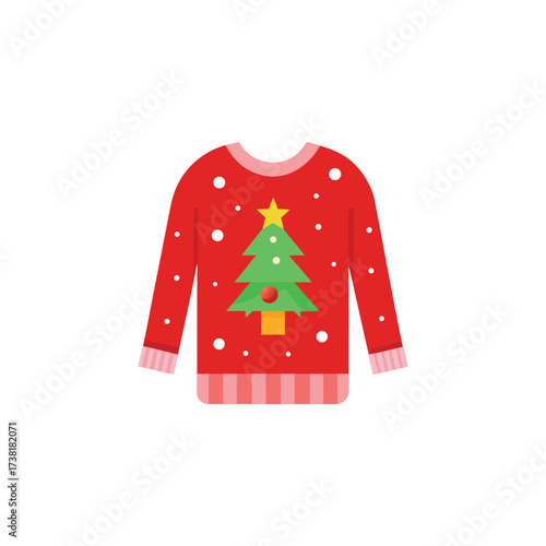 Christmas vector illustration of a red Christmas tree icon with sweater isolated on a white background