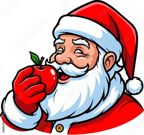 Santa Claus Holding a Red Apple Illustration