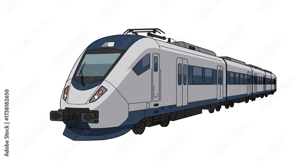 Naklejka premium Modern Electric Passenger Train with Blue and Gray Livery.