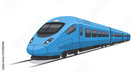 Blue High-Speed Train Illustration on Tracks Modern Design.