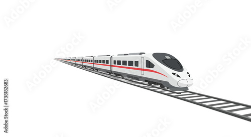Sleek White High-Speed Train on Tracks with Red Stripe Detail.