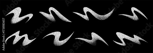 Abstract grain texture stipple noise vector elements on black background. Modern wave collection for graphic design.
