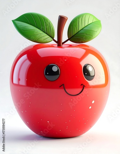 3D cartoon apple, glossy isolated on transparent background, vibrant colors on transparent background and white background 